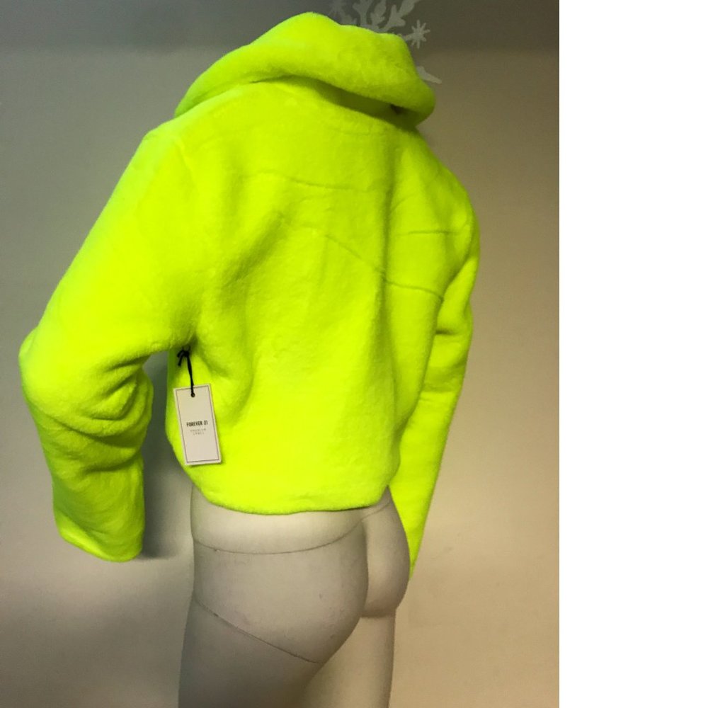 F21 Forever Teddy Plush Fur Jacket Coat Neon Yellow Lime Green Cozy Warm NWT